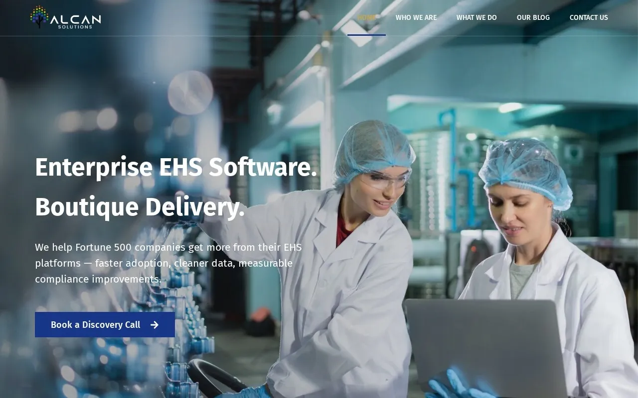 Screenshot of the Alcan Solutions website