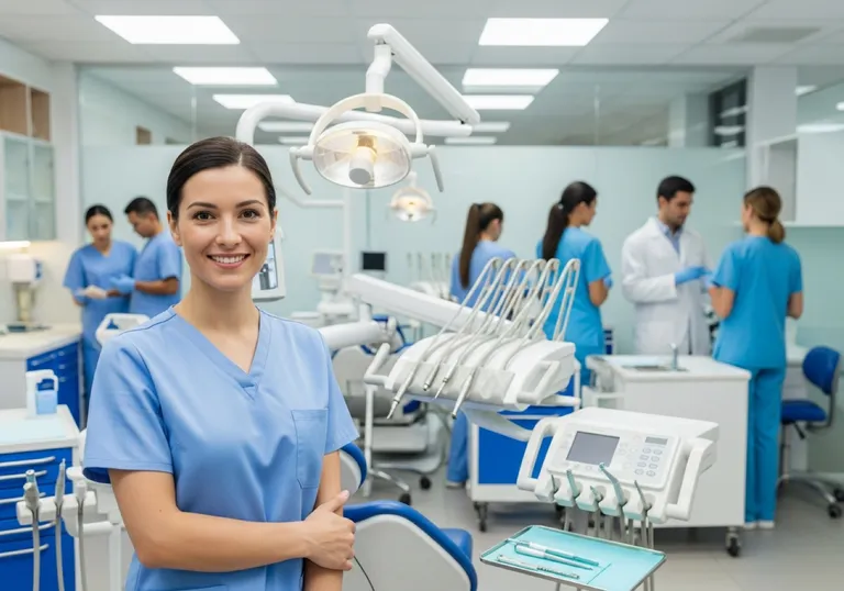 Confident dental team in a clean modern clinic — professional and trustworthy