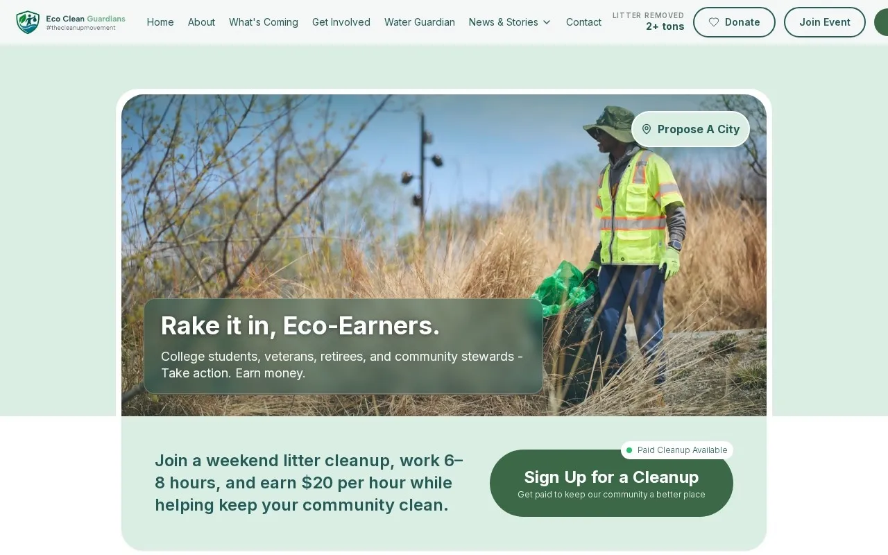 Screenshot of the Eco Clean Guardians website