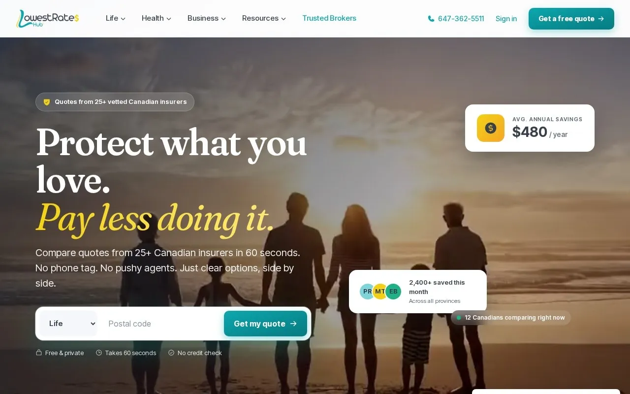 Screenshot of the Lowest Rates Hub website