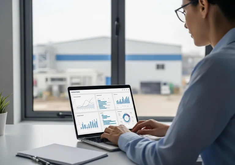 Operations and sales lead reviewing RFQ and pipeline analytics on a laptop — tracking qualified quote-request growth