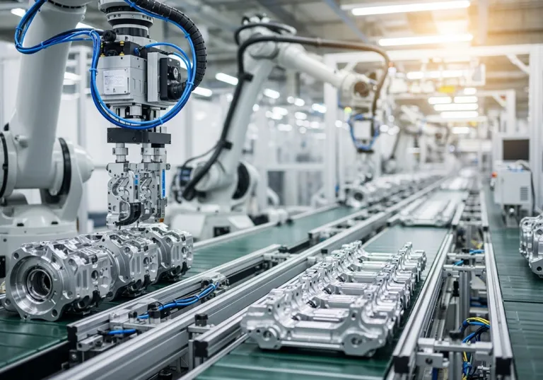 Busy, productive modern production line in a clean manufacturing plant — representing business growth from SEO