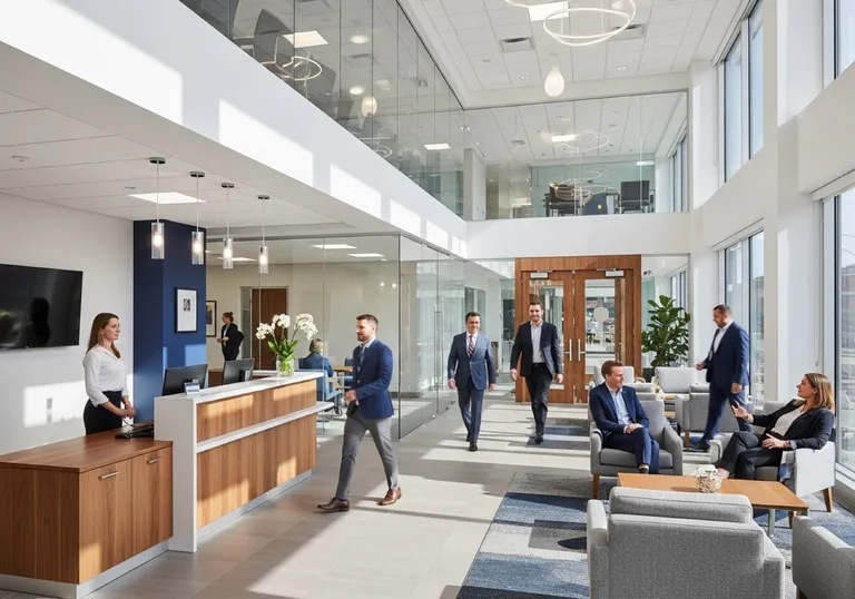 A thriving, busy professional firm reception and lobby — representing growth from SEO