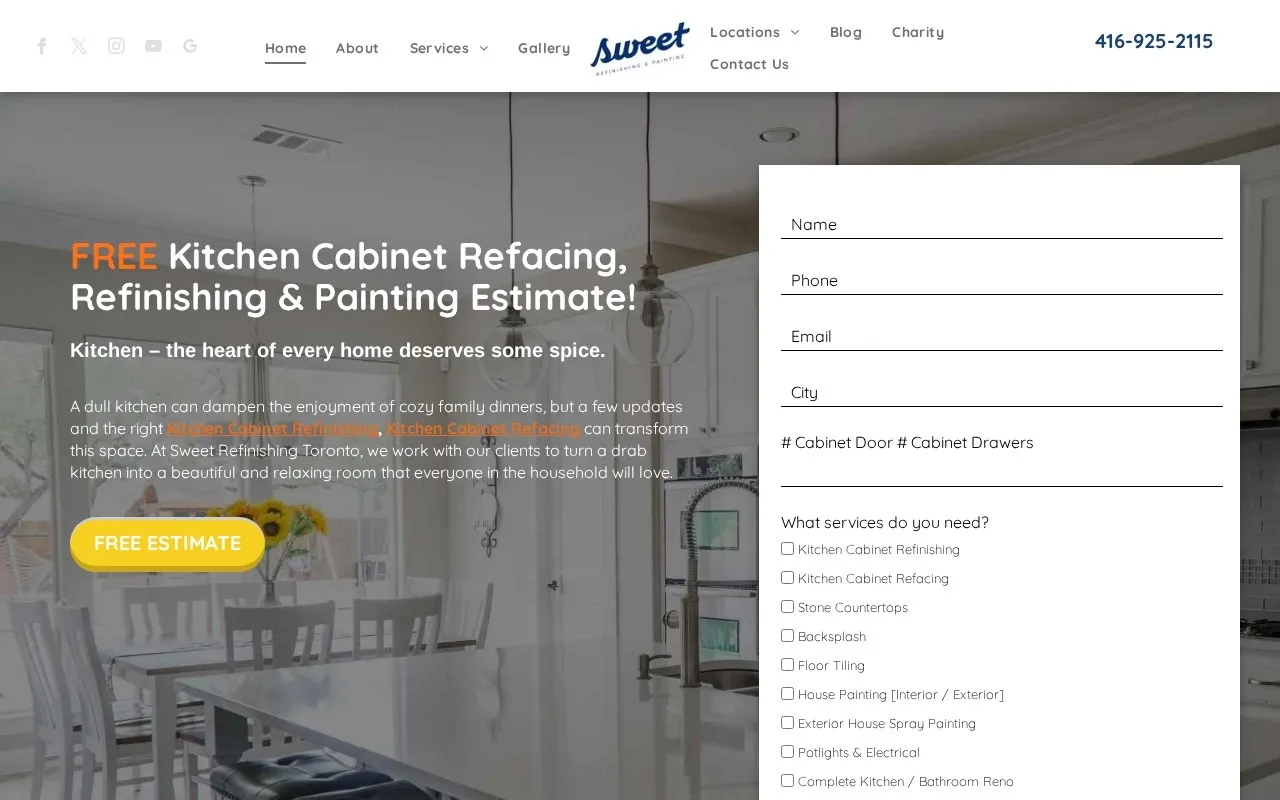 Screenshot of the Sweet Refinishing website